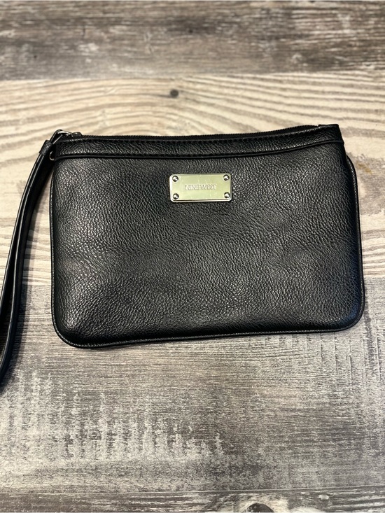 Nine West Handbags - Nine West Black Leather Wristlet Clutch with Logo Plate